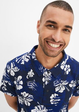 Bonprix Poloshirt BONPRIX, Herren, Gr. 68/70 (4XL), dunkelblau gebl&uuml;mt, Jersey, Obermaterial: 100% Baumwolle, bedruckt, gebl&uuml;mt, regular fit h&uuml;ftbedeckend, Ru