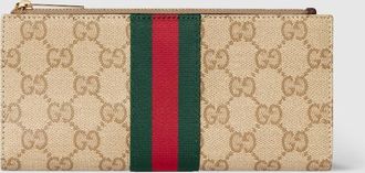 Gucci Long Wallet With Web, Beige, GG Canvas