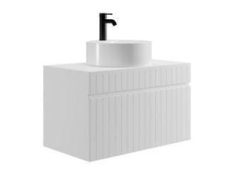 Vente-Unique Mueble de ba&ntilde;o suspendido blanco con lavabo redondo sobre encimera - 80 cm - SATARA