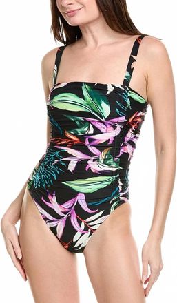 Carmen Marc Valvo Ruched One Piece Swimsuit In Black Multi