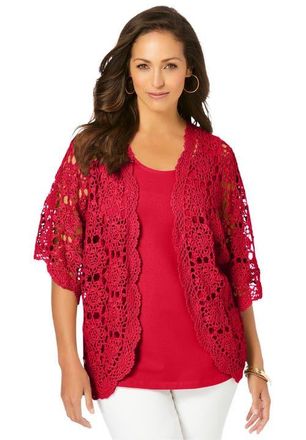 Jessica London Crochet Cardigan in Vivid Red at Nordstrom, Size 44