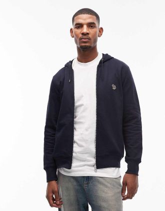 Paul Smith Felpa blu navy con cappuccio, zip e logo a zebra