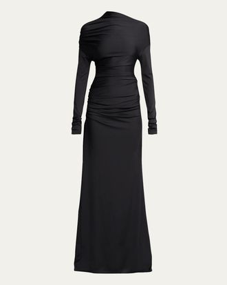 Victoria Beckham Draped Long-Sleeve Column Gown
