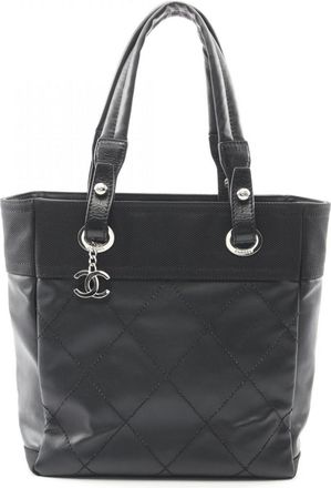 Chanel Black Coated Canvas Leather Tote Bag (Pre-Owned)