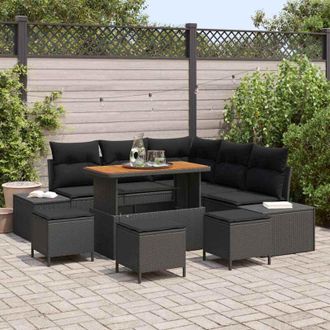 vidaXL Vidaxl - Conjunto De Sof&aacute; De Jard&iacute;n Con Coj&iacute;n 9 Pcs Negro Polirat&aacute;n