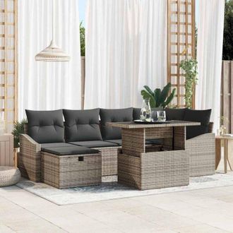 vidaXL Conjunto De Sof&aacute; De Jard&iacute;n Con Coj&iacute;n 7 Pcs Gris Polirat&aacute;n Vidaxl