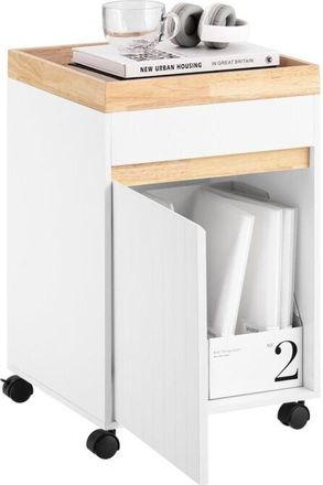 SoBuy Sobuy - Mesa Auxiliar Mesa De Centro Con 1 Puerta Y 1 Bandeja Armario De Almacenamiento Para Oficina Con 4 Ruedas Blanco 40 X 40 X 63 Cm Ask03-w Es