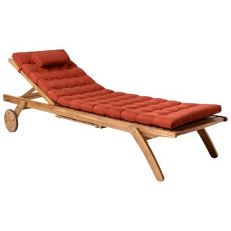 Beliani Beliani - Tumbona De Jard&iacute;n Patio Piscina De Madera Natural Con Coj&iacute;n Rojo Cesana