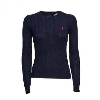 Polo Ralph Lauren Round-neck Knitwear, female, Blue, Size: XS Cable Knit Crewneck Sweater