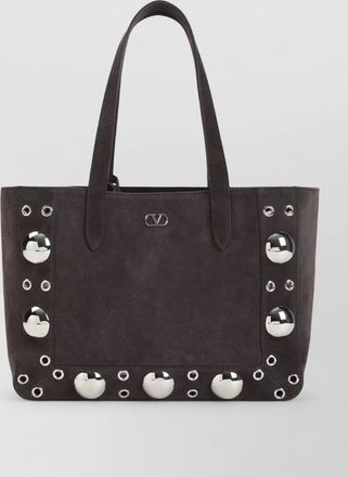 Valentino Garavani suede tote bag medium size studs dual handles