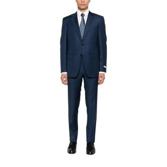Canali Single Breasted Suits, male, Blue, 5XL, Dark Blue Wool Two-Button Blazer