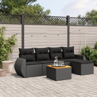 vidaXL Vidaxl - Set De Sof&aacute;s De Jard&iacute;n 6 Piezas Y Cojines Rat&aacute;n Sint&eacute;tico Negro