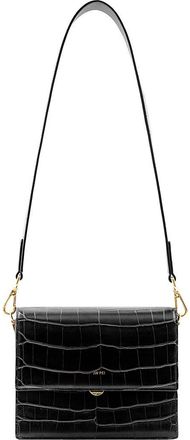 JW PEI Mini Flap Croc Embossed Faux Leather Shoulder Bag in Black Croc at Nordstrom