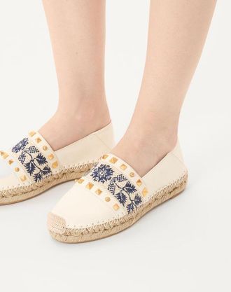 Valentino Garavani Espadrilla County In Nappa Con Ricamo Grape 20Mm Donna AVORIO/NATURALE/BLU 35