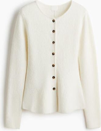 H&M Rib-knit Peplum Cardigan in Cream at Nordstrom, Size Xx-Large