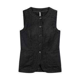 Liviana Conti Vests, female, Black, Size: XS Linen-Viscose Vest with Round Neck