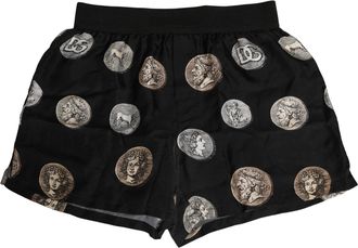 Dolce & Gabbana Mens Black Ancient Coin Print Boxer Shorts Underwear Silk