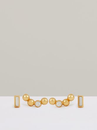 Reiss Gold Tone Micro Baguette And Crystal Stud Earrings Set