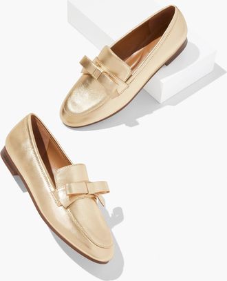 Talbots Katelyn Bow Metallic Nappa Loafers - Gold - 10 1/2 M Talbots