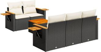 vidaXL Set De Sof&aacute;s De Jard&iacute;n 6 Piezas Y Cojines Rat&aacute;n Sint&eacute;tico Negro Vidaxl