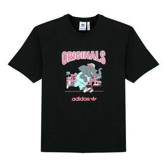 adidas originals Tee Elephant Cartoon Large Printing Casual Sports Short Sleeve Black HB2742