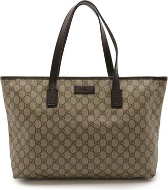 Gucci Beige Beige Brown Dark Brown Gg Supreme Shoulder Bag Tote Bag (Pre-Owned)