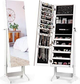 Costway Costway - Armadietto Portagioie Specchiera Per Gioielli, Armadio Per Gioielli 2 In 1 Con Grande Capacit&agrave;, 4 Angoli Regolabili, 41 X 36,5 X 146 Cm (bia