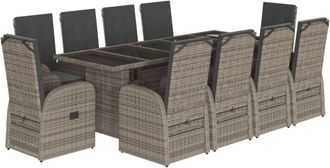 vidaXL 11 Piece Garden Dining Set with Cushions Grey Poly Rattan vidaXL