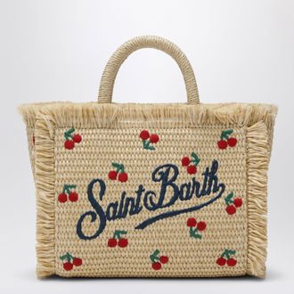 MC2 Saint Barth Small Colette bag in straw-effect fabric with cherries