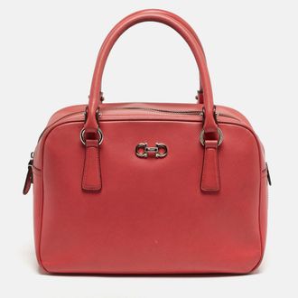 Ferragamo Gancio Coral Orange Leather Bowler Bag