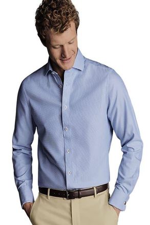 CHARLES TYRWHITT Non-Iron Clifton Weave Cutaway Slim Fit Shirt Double Cuff in Ocean Blue at Nordstrom, Size 15.5
