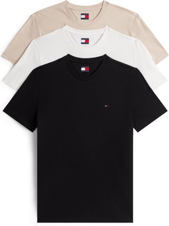 Tommy Jeans T-Shirt TOMMY JEANS TJM XSLIM 3 PACK TEE, Herren, Gr. 4XL, schwarz, gulf sand, ecru, Single Jersey, Obermaterial: 100% Baumwolle, slim fit normal, Run