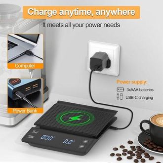 OEM Thijox, Balanza Digital Para Caf&eacute; Con Temporizador, 0,1 G/3 Kg, Balanza Electr&oacute;nica De Cocina Impermeable, Gran Pantalla Led, Bot&oacute;n T&aacute;ctil, M