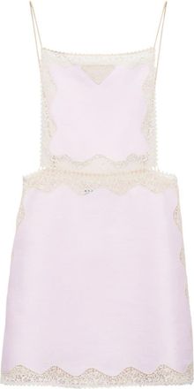 Prada lace-trimmed linen minidress - women - Linen/Flax - 38 - Pink
