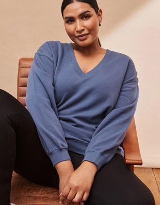 Live Unlimited London Womens Blue V Neck Sweatshirt - Size: 14