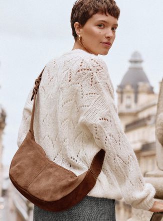 Simons Womens Minimalist suede half-moon bag Exclusive collection from Italy