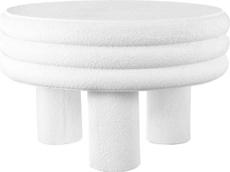 Jonathan Y Designs Rashida Modern Round Polyresin Indoor/Outdoor Low Accent Coffee Table, Chunky Ribbed Tripod Base, All-Weather in White Frosted at