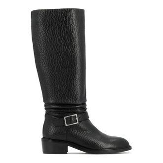 Kazar Schoenen, Dames, Zwart, 41 EU, Leer, Kazar hoge laarzen van textuurleer met riem en zilveren gesp