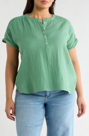 Caslon Cotton Gauze Popover Top in Green Lawn at Nordstrom Rack, Size 1X