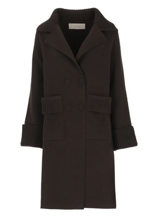 D.exterior Brown Ribbed Trims Classic Lapel Wool Coat