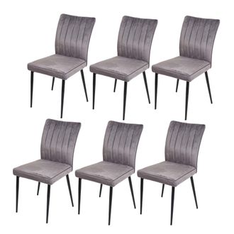 Hhg Hhg - Nunca Usado] Lote De 6 Sillas De Comedor 319, Silla Silla De Cocina, Terciopelo Metal, Gris Oscuro