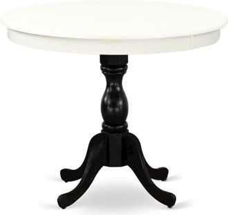 East West Furniture Antique 36 Round Kitchen Table for Small Space - Linen White Top & Black Pedestal