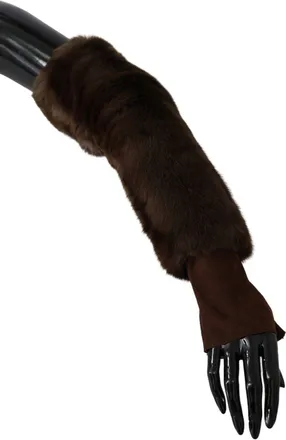 Dolce & Gabbana Brown Elbow Length Finger Less Fur Womens Gloves
