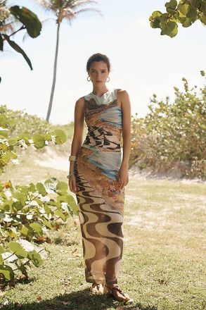 Farm Rio Copacabana Beach Print Midi Skirt