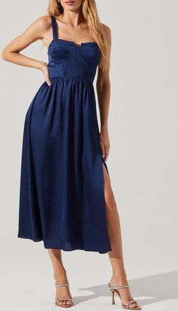ASTR the Label Pleated Bustier Midi Dress in Navy at Nordstrom, Size X-Small