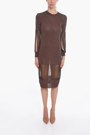 Bottega Veneta Vestito Midi in Maglia Lam&eacute; di Viscosa con Dettaglio Catene Bottega Veneta