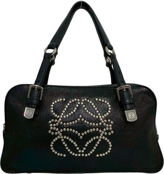 Loewe Black Leather Boston Bag Handbag Tote Bag (Pre-Owned)