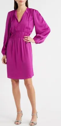 BOSS Decly Tie Neck Long Sleeve Dress in Dk Pnk at Nordstrom Rack, Size 18 (Similar To 14W)