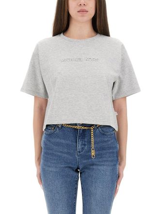 Michael Kors Cropped T Shirt With Embossed Logo
