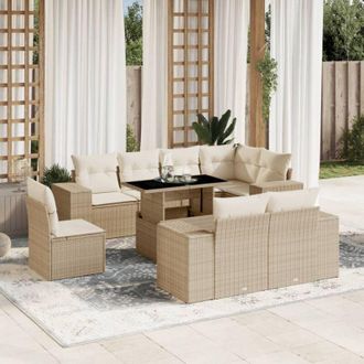 vidaXL Set De Sof&aacute;s De Jard&iacute;n 9 Pzas Con Cojines Rat&aacute;n Sint&eacute;tico Beige Vidaxl